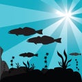 silhouette of a shoal of fish. Vector illustration decorative design
