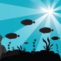 silhouette of a shoal of fish. Vector illustration decorative design