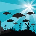 silhouette of a shoal of fish. Vector illustration decorative design