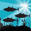 silhouette of a shoal of fish. Vector illustration decorative design