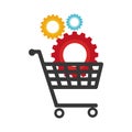 Silhouette shopping cart with colorful set gear wheels Royalty Free Stock Photo