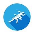 Silhouette Short track speed skating athlete isolated icon with long shadow. Winter sport games discipline signs and symbols can