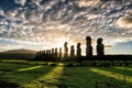 Silhouette shot of Moai statues in Easter Island Royalty Free Stock Photo