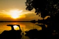 Silhouette shot, Sunset Over lake or pond or swamp of Bueng See Royalty Free Stock Photo