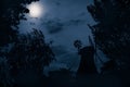 Silhouette shot of a windmill on a dark night - perfect for a horror movie concept