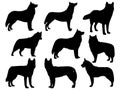 Set of Siberian Husky dog silhouette vector art Royalty Free Stock Photo