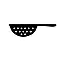 Silhouette Sieve or colander with handle. Outline icon of kitchen utensils. Black simple illustration of flour sifting tool. Flat