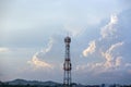 Silhouette signal antenna tower at sunrise sky Royalty Free Stock Photo