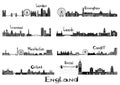 Silhouette signts of 8 cities of England Royalty Free Stock Photo