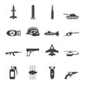 Silhouette Simple weapon, arms and war icons Royalty Free Stock Photo