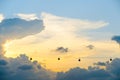 Silhouette of singapore cable car transportation to sentosa island on the evening