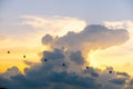 Silhouette of singapore cable car transportation to sentosa island on the evening