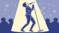 Silhouette of a singer performing on a brightly lit stage for a crowd, vector design Generative AI Royalty Free Stock Photo