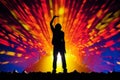 Silhouette of a singer on stage with a colorful light show in the background. Generative AI Royalty Free Stock Photo