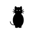 Silhouette of sitting black cat with eyes, ears, tail, whiskers and paws