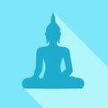 Silhouette of sitting Buddha with sjhadow on blue background Royalty Free Stock Photo