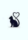 Silhouette of a sitting cat with its tail forming a heart shape. The design is minimalist Royalty Free Stock Photo