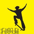 Silhouette of skateboarder doing jump isolated on yellow background. Stylish poster, banner. Vector Royalty Free Stock Photo