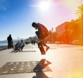 Silhouette of skateboarder