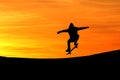 Silhouette of skateboarder in sunset Royalty Free Stock Photo