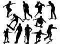 Set of skateboarding silhouette vector art Royalty Free Stock Photo
