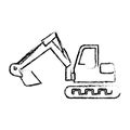 Silhouette sketch blurred backhoe with crane for construction