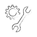 Silhouette sketch blurred pinion and wrench