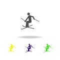 Silhouette Ski Freestyle athlete isolated multicolored icon. Winter sport games discipline. Symbol, signs can be used for web, log