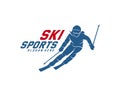 Silhouette Ski logo design Vector, Winter sports, Snowboarder, skier player Royalty Free Stock Photo