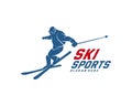Silhouette Ski logo design Vector, Winter sports, Snowboarder, skier player Royalty Free Stock Photo