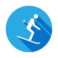 Silhouette Skier athlete isolated icon with long shadow. Winter sport games discipline signs and symbols can be used for web, logo