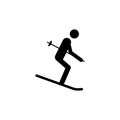 Silhouette Skier athlete isolated icon. Winter sport games discipline. Black and white design vector illustration. Web pictogram i