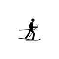 Silhouette Skier athlete isolated icon. Winter sport games discipline. Black and white design vector illustration. Web pictogram i