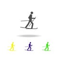 Silhouette Skier athlete isolated multicolored icon. Winter sport games discipline. Symbol, signs can be used for web, logo, mobil