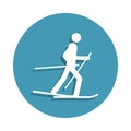 Silhouette Skier icon in badge style. One of Winter sports collection icon can be used for UI, UX