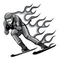 Monochromatic Silhouette of a skier jumping. Vector illustration. Sport concept.