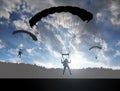 Silhouette skydiver parachutist landing Royalty Free Stock Photo