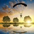 Silhouette skydiver parachutist landing Royalty Free Stock Photo