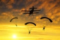 Silhouette skydiver parachutist landing Royalty Free Stock Photo