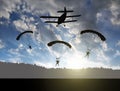 Silhouette skydiver parachutist landing Royalty Free Stock Photo