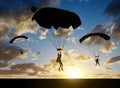 Silhouette skydiver parachutist landing Royalty Free Stock Photo