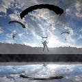 Silhouette skydiver parachutist landing Royalty Free Stock Photo