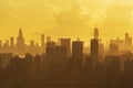 Silhouette of skyline of Shenzhen city, China under sunset. Viewed from Hong Kong border Royalty Free Stock Photo