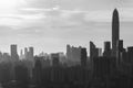 Silhouette of skyline of Shenzhen city, China under sunset. Viewed from Hong Kong border Royalty Free Stock Photo