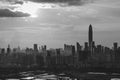 Silhouette of skyline of Shenzhen city, China under sunset. Viewed from Hong Kong border Royalty Free Stock Photo