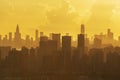 Silhouette of skyline of Shenzhen city, China under sunset. Viewed from Hong Kong border Royalty Free Stock Photo