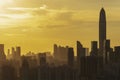 Silhouette of skyline of Shenzhen city, China under sunset. Viewed from Hong Kong border Royalty Free Stock Photo