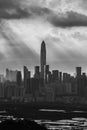 Silhouette of skyline of Shenzhen city, China under sunset. Viewed from Hong Kong border Royalty Free Stock Photo