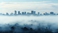 Silhouette of skyscrapers against a blue dusk sky generated by AI Royalty Free Stock Photo