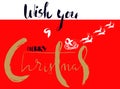 Silhouette Sleigh of Santa Claus and Reindeers. Christmas Lettering Card. EPS8 Royalty Free Stock Photo